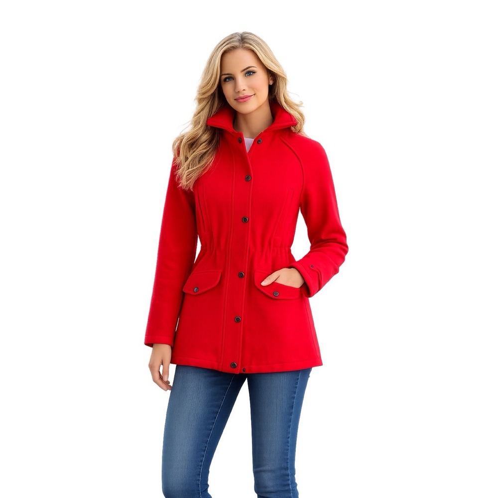 The North Face Women's Small Red Wool Coat USA Made Vintage Cinch Waist Coat